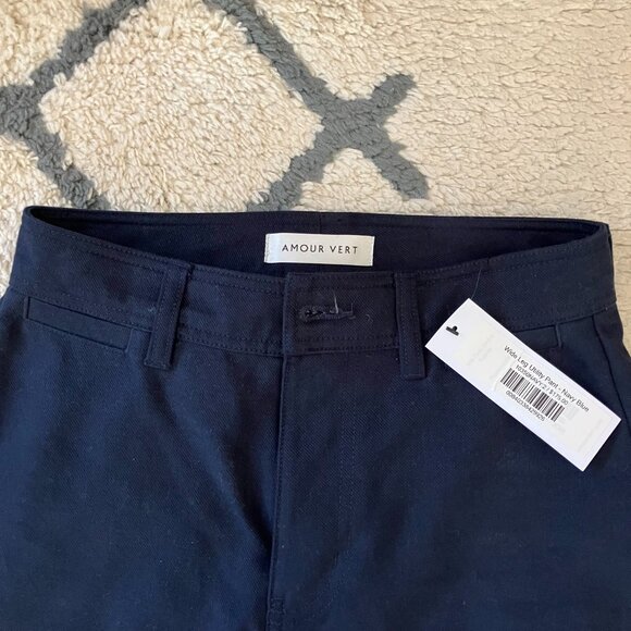AMOUR VERT Size 2 NWT Wide Leg Utility Pant Navy Blue 100% Cotton Twill - Picture 3 of 6